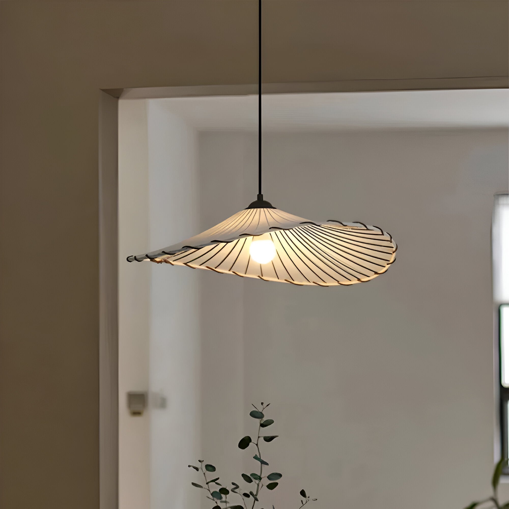 Umbri Dome Pendant Light - White Fabric Chandelier - Adjustable Hanging Lamp