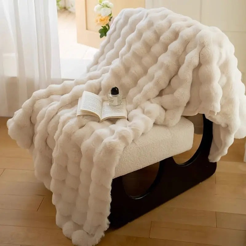 Super Soft Fluffy Luxury Rabbit Faux Fur Wave Throw - 4 farver