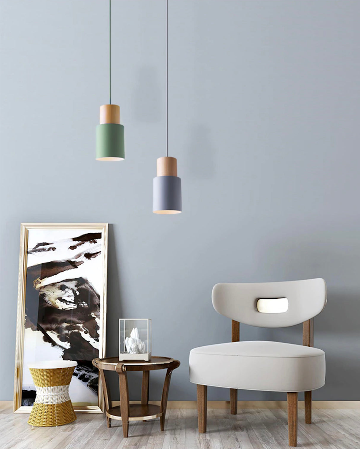 Ingrid Wood & Metal Cylinder Pendant Light