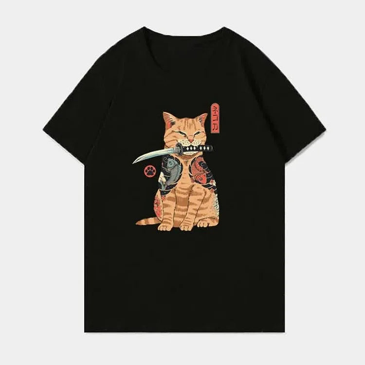 Samurai Katana Orange Katt T-Shirt