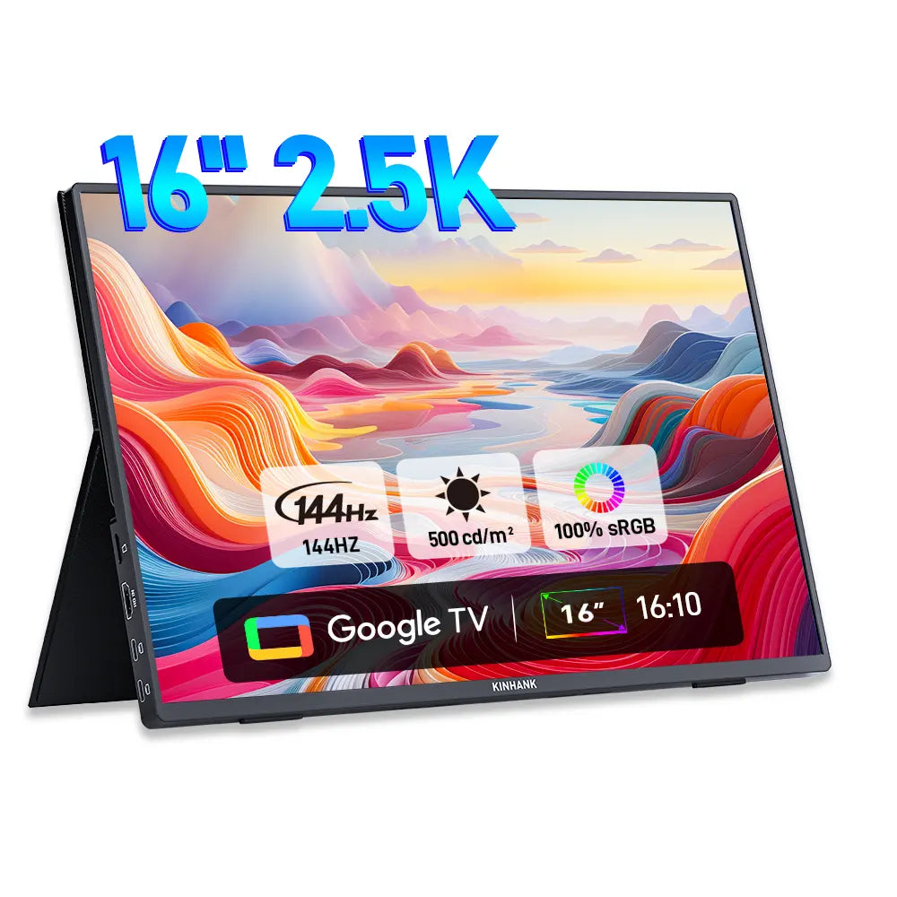 KINHANK K16 G-Pro 16" Bærbar Skjerm | 2,5K QHD, 144Hz, Android 12.0, USB-C/HDMI for spilling og produktivitet