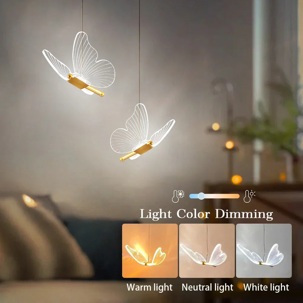 FlutterGlow - Lâmpada pendente LED em forma de borboleta