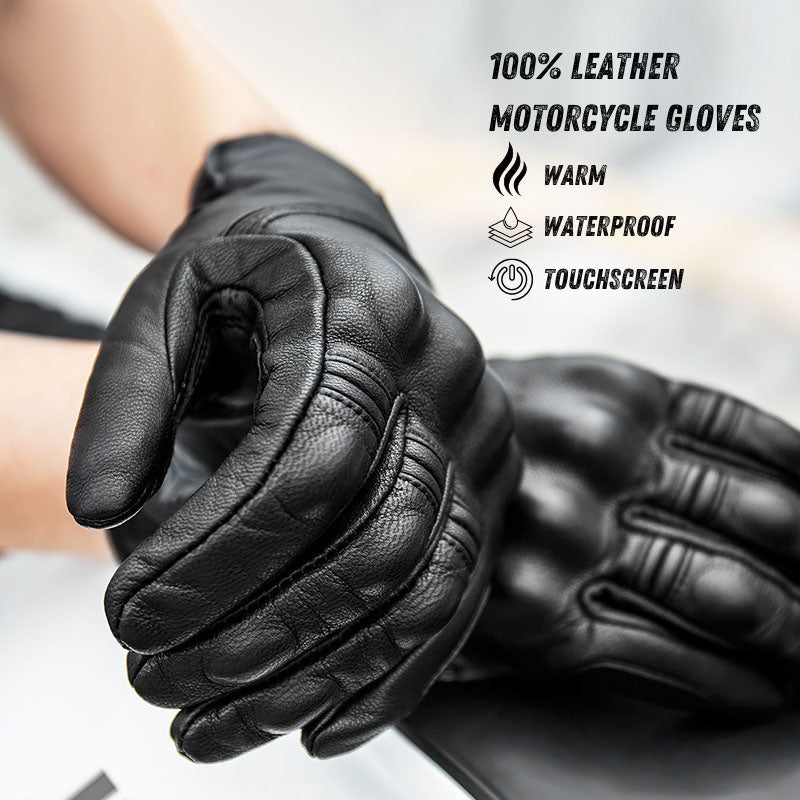 Leather Touchscreen Motorcycle Gloves - Warm & Durable