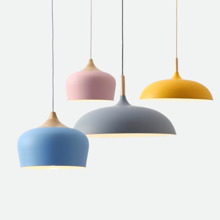 Soft Pastel Palette Pendant Lights in Metal & Wood