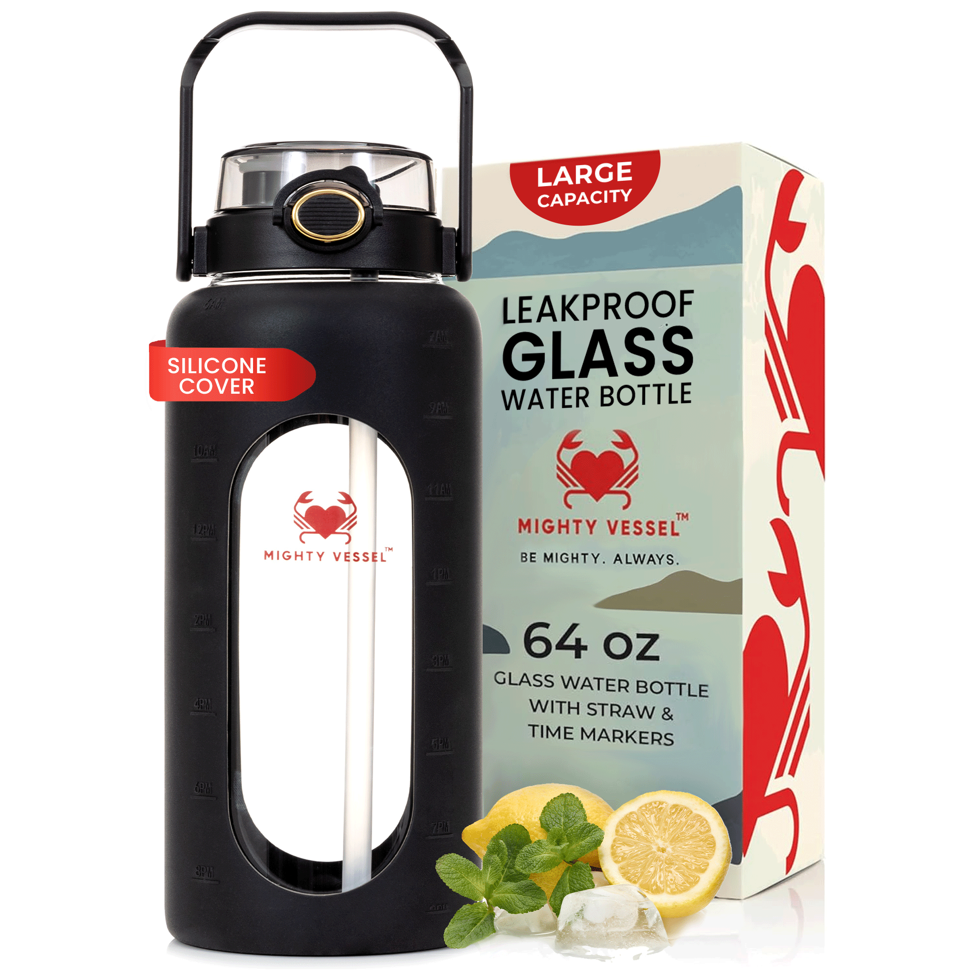 SHATTER-RESISTANT GLASS WATER BOTTLE | 64 OZ