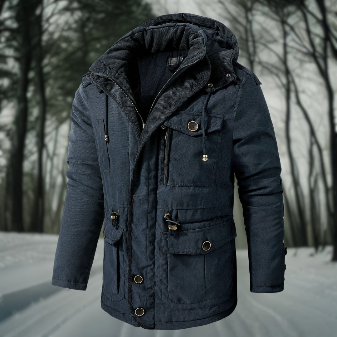 Stylish warm parka jacket for men with hood