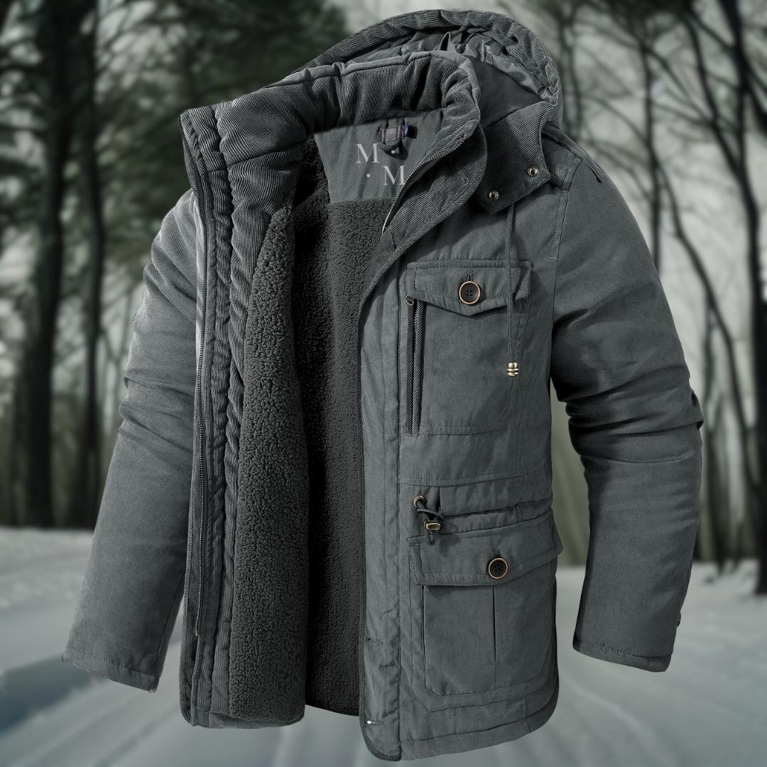 Stylish warm parka jacket for men with hood