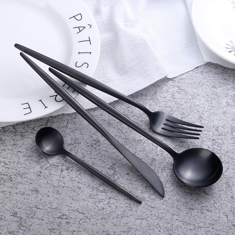 Matte Black Onyx 24-Piece Flatware Cutlery Set