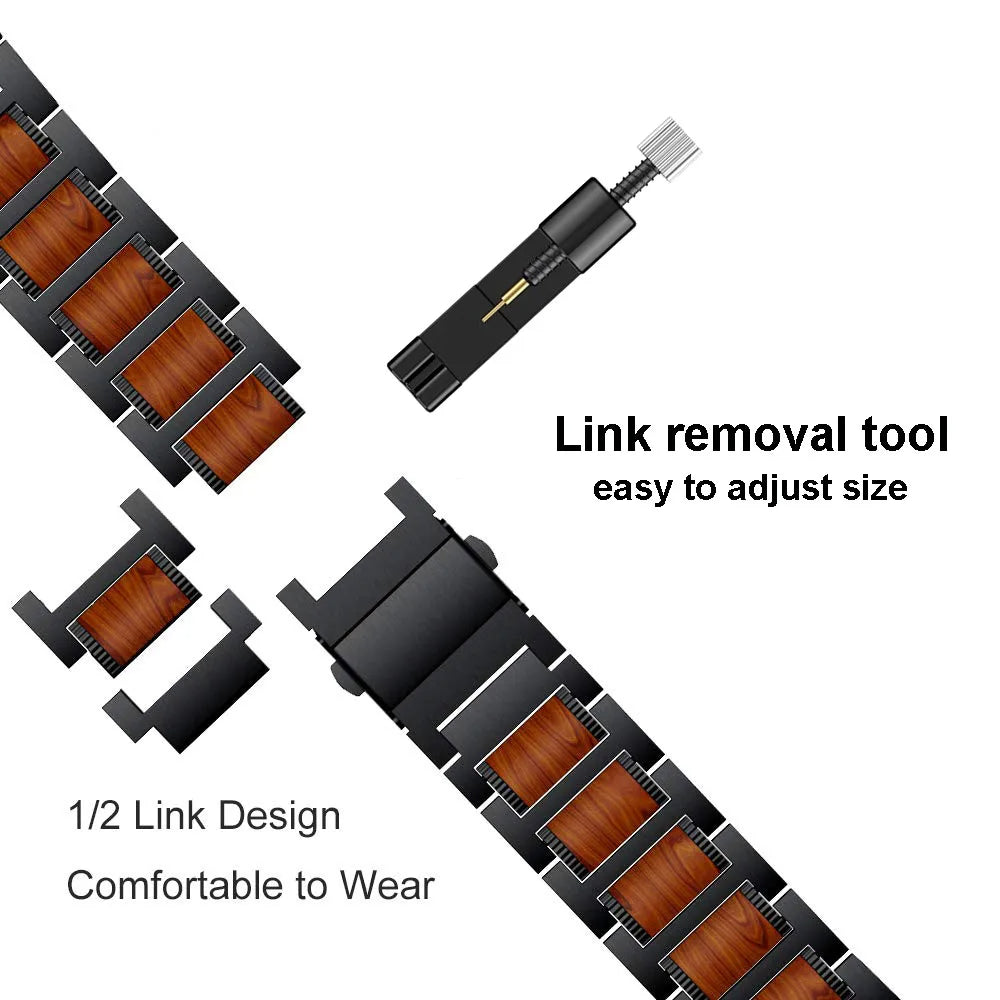 Natural Red Sandalwood & Metal Watch Band for apple watch