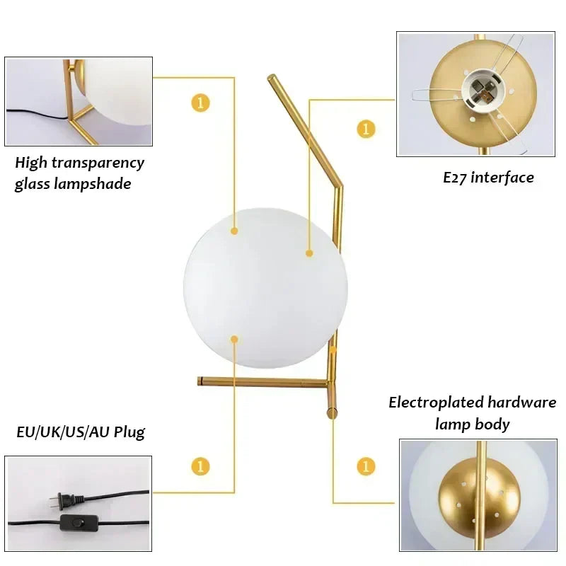 ClearEleganz - Lampe de table ronde minimaliste moderne en verre