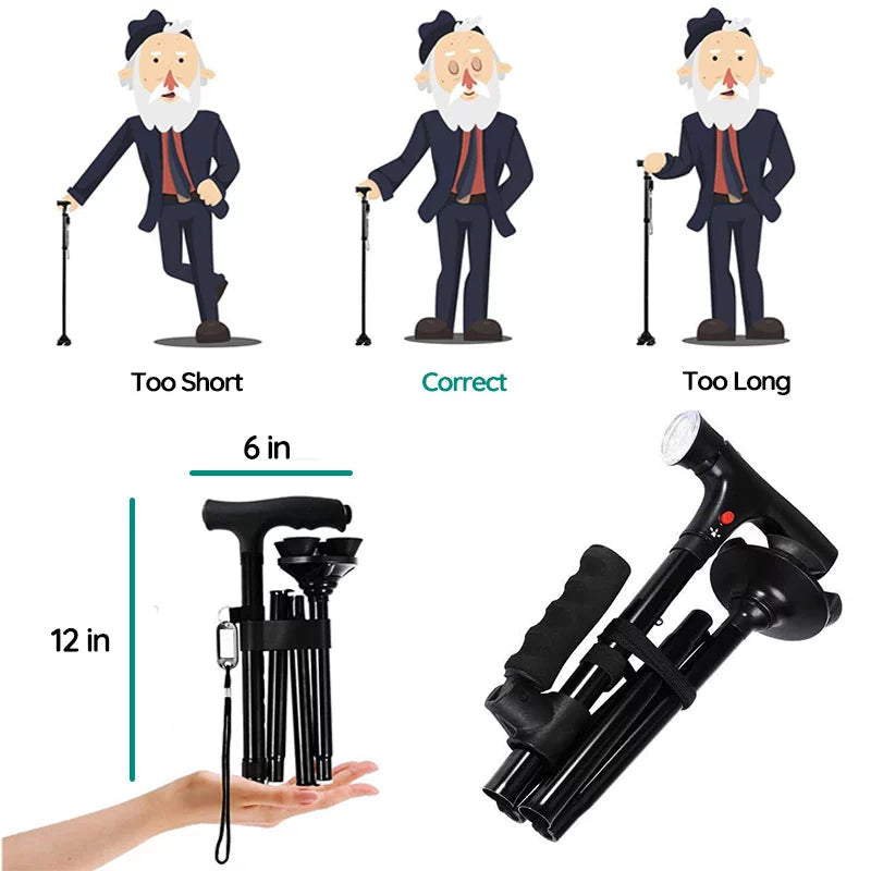 Multifunctionele Opvouwbare LED Wandelstok