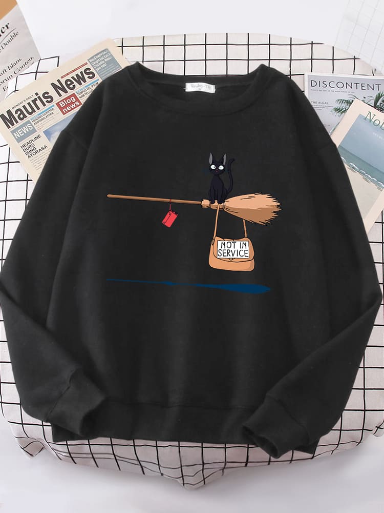 Besen fliegende schwarze Katze Sweatshirt