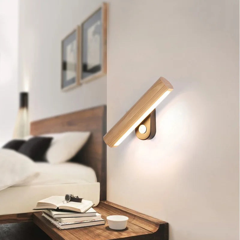 WoodGlow - Aplique de pared LED de madera para dormitorio