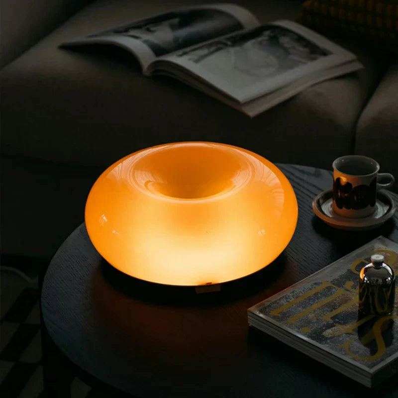 Lámpara Donut – Lámpara de mesa y pared LED regulable naranja, luz de vidrio de bajo consumo para sala de estar, dormitorio, dormitorio