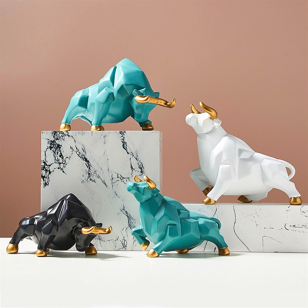 Figurines de taureau géométriques uniques | Art décoratif en résine pour la maison et les cadeaux