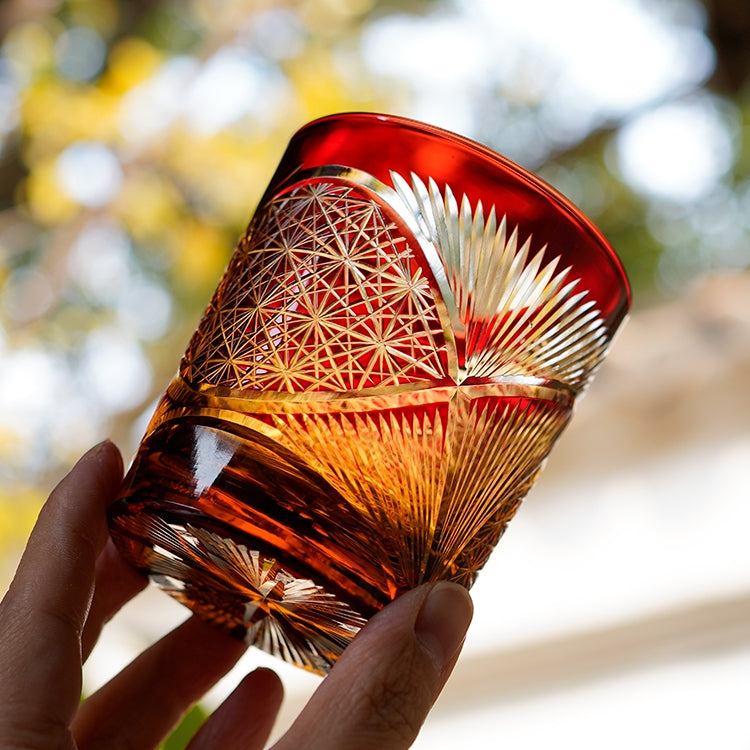 Verre à whisky en plumes de grue fabriqué à la main Edo Kiriko avec boîte en bois