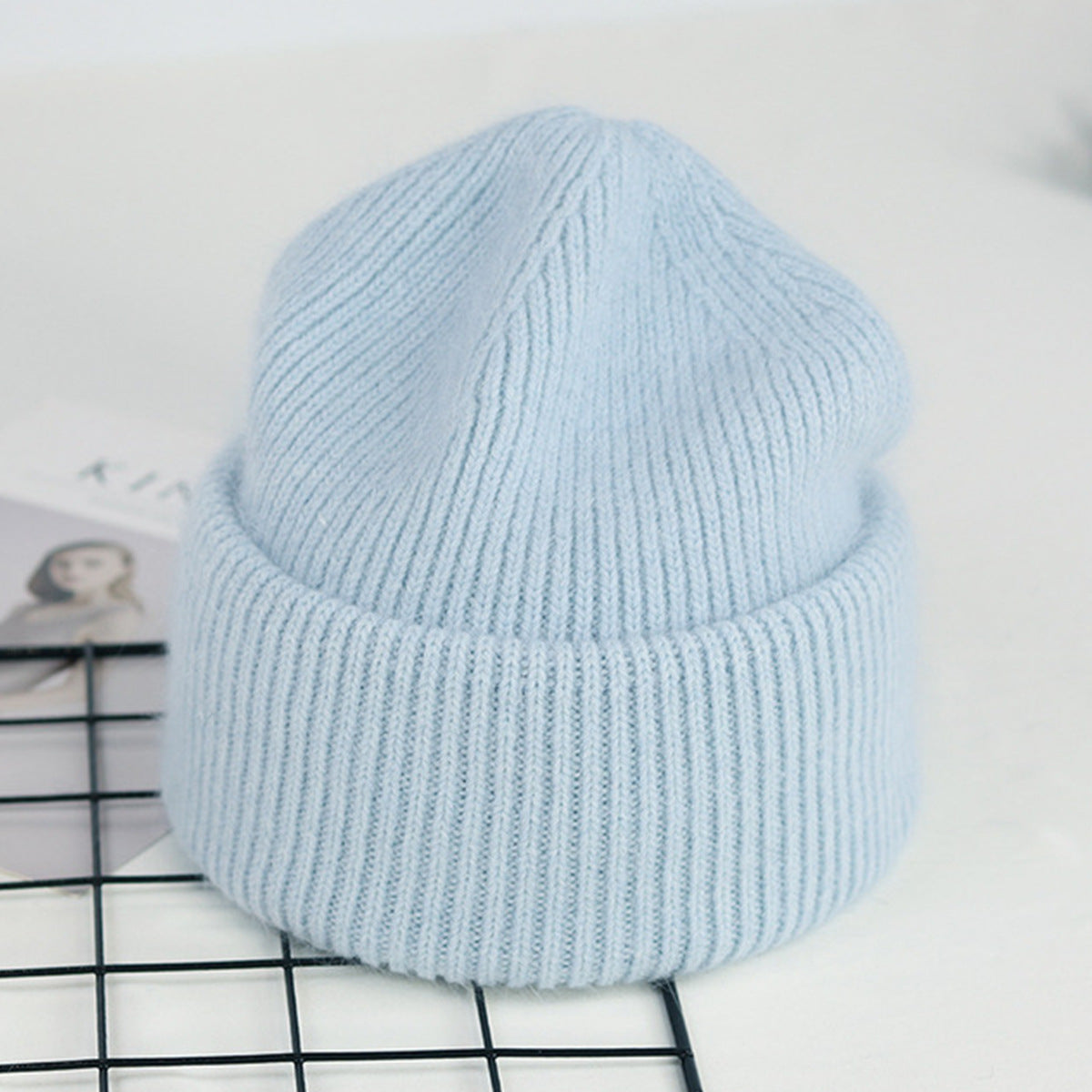 Ribbed Knitted Fur Beanie