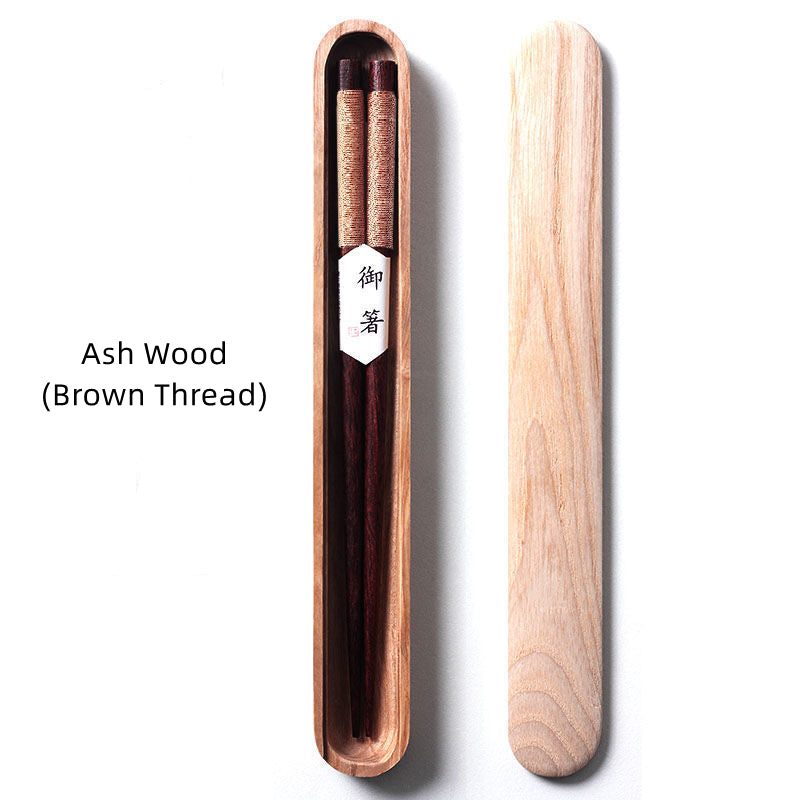 MASU Black Walnut Chopsticks with Decorative Thread in Wooden Box