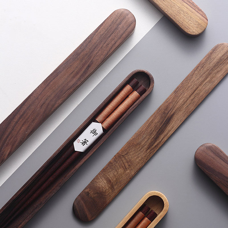 MASU Black Walnut Chopsticks with Decorative Thread in Wooden Box