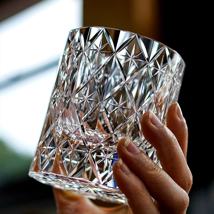 Verre à whisky céleste fabriqué à la main Edo Kiriko avec boîte en bois