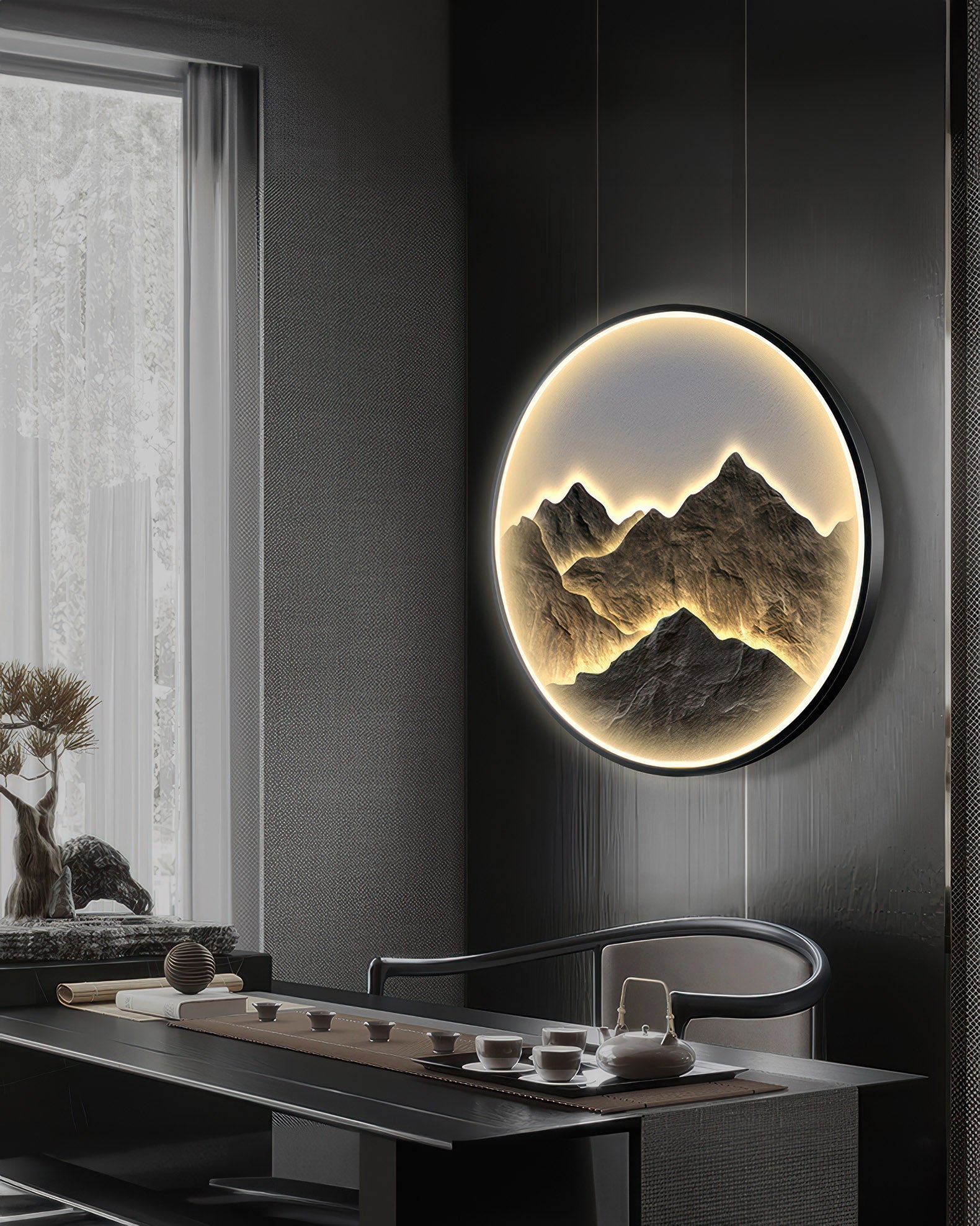 Modern Luxe Mountain Refuge Silhouette Circle Decor