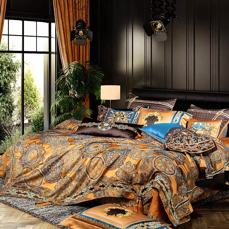 Embroidered Tassel Rounded Jacquard Satin Bedding Set