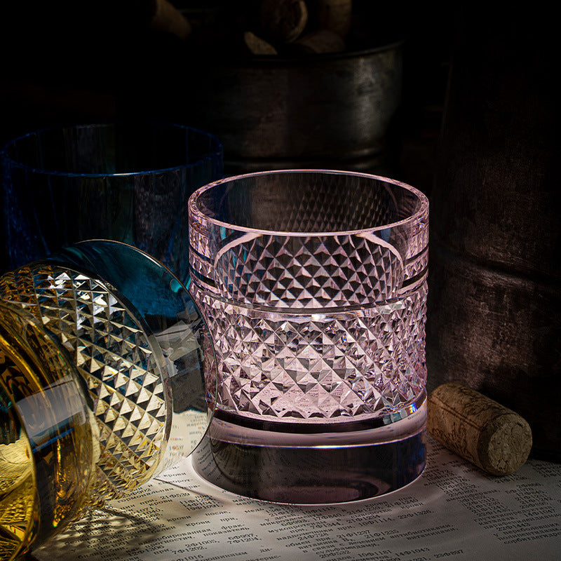 Verres à whisky multicolores Edo Kiriko Diamond avec boîte en bois