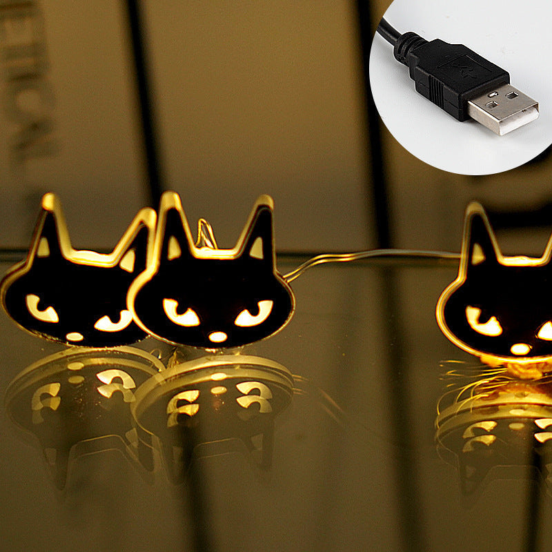 Halloween Decoration LED Black Cat Shape Lighting Chain Decoration