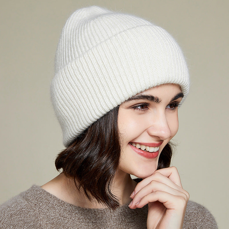 Ribbed Knitted Fur Beanie