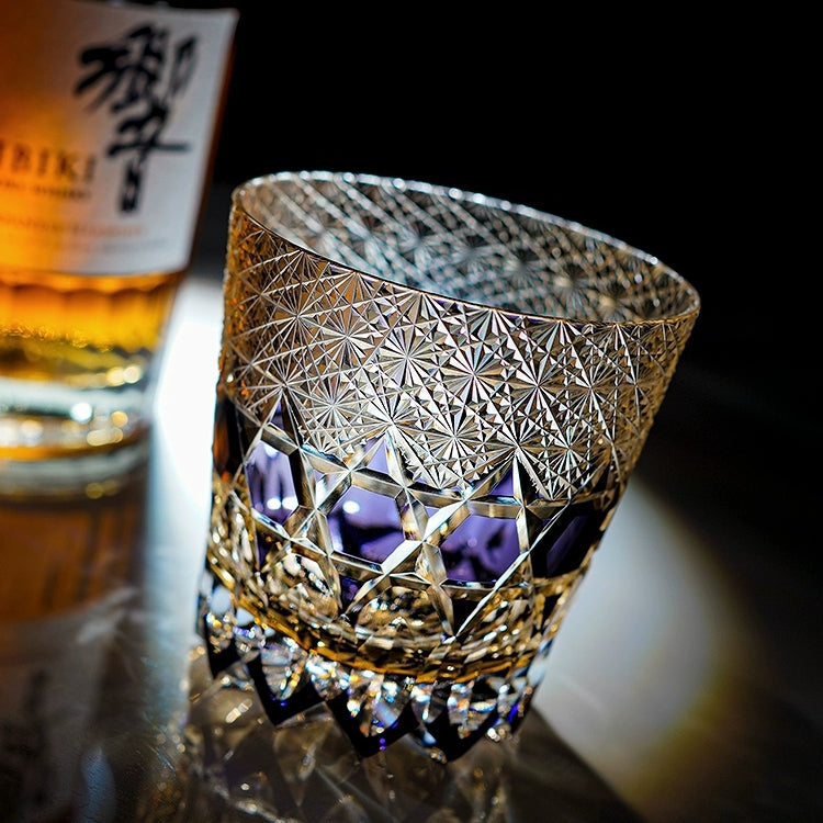 Verre à whisky en fluorite fabriqué à la main Edo Kiriko avec boîte en bois