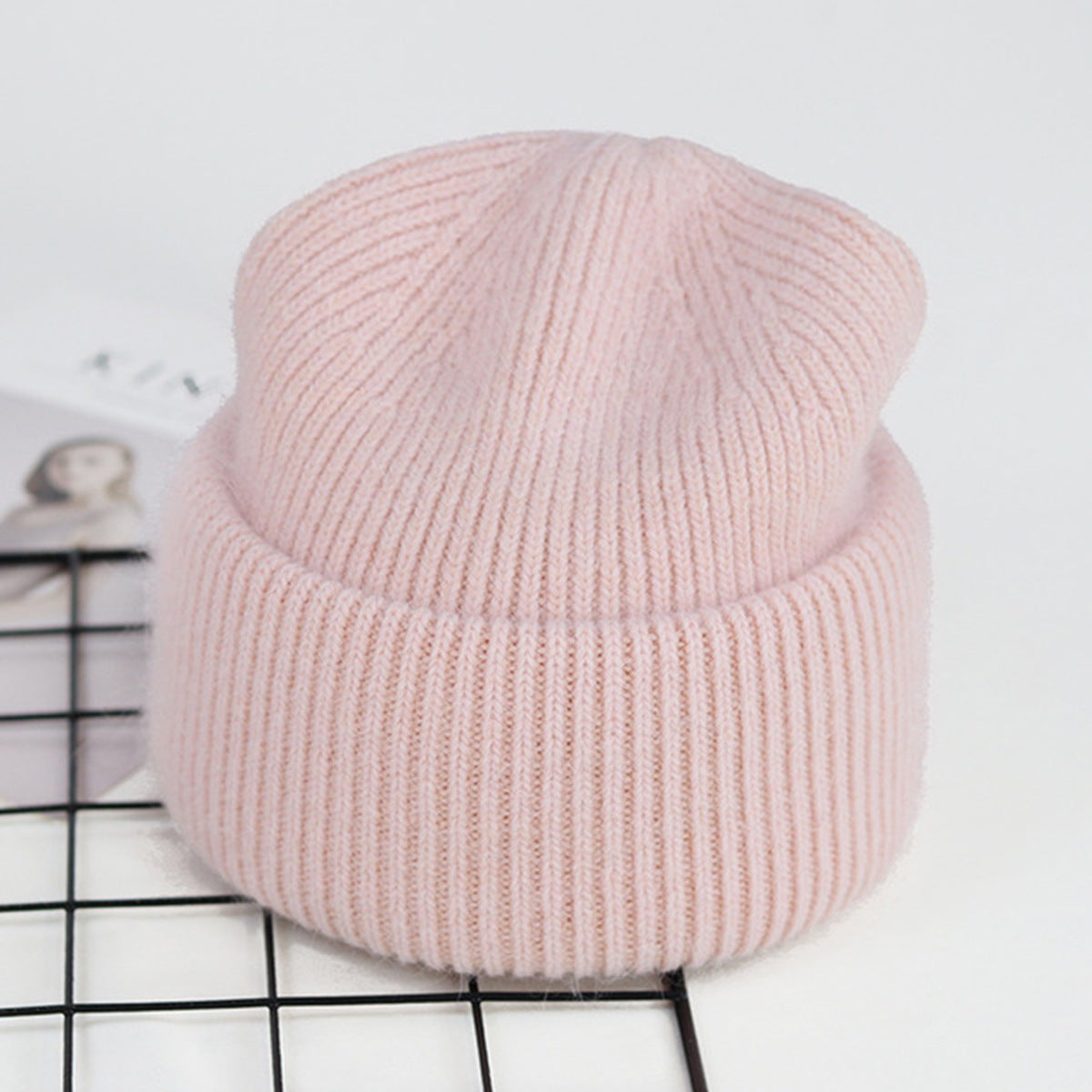 Ribbed Knitted Fur Beanie