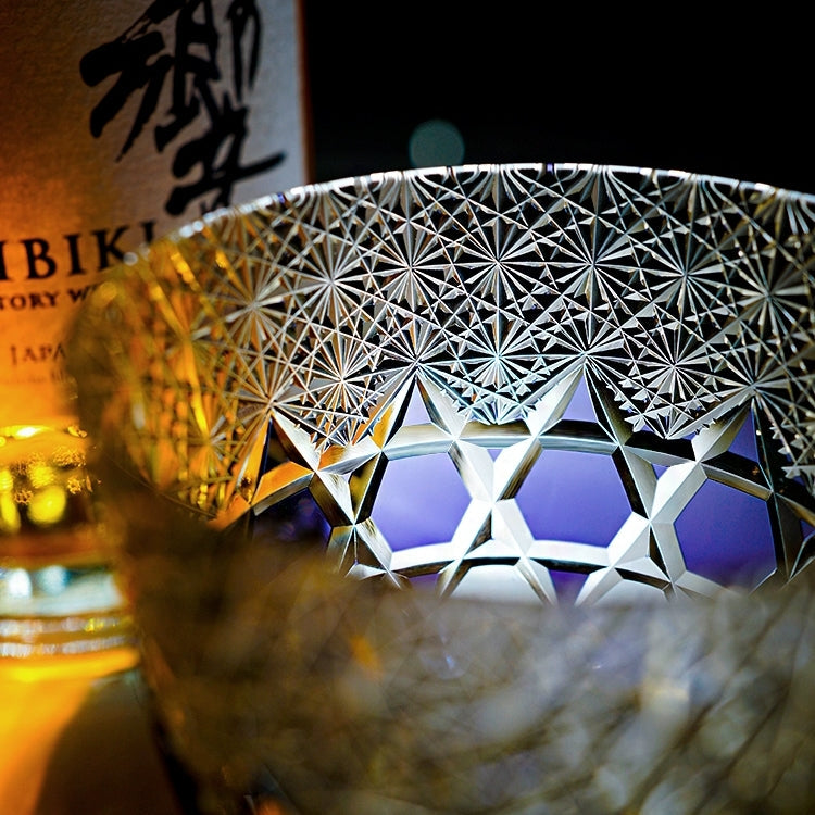 Verre à whisky en fluorite fabriqué à la main Edo Kiriko avec boîte en bois