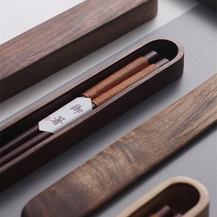 MASU Black Walnut Chopsticks with Decorative Thread in Wooden Box