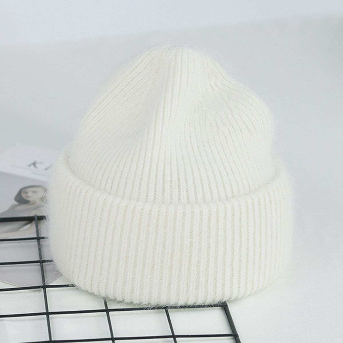 Ribbed Knitted Fur Beanie