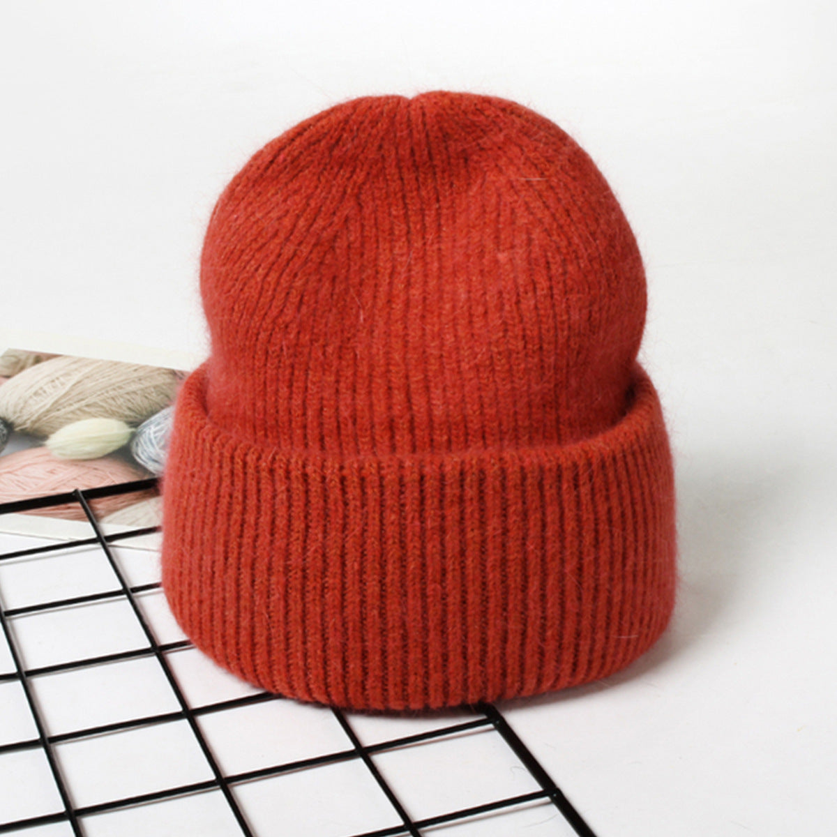 Ribbed Knitted Fur Beanie