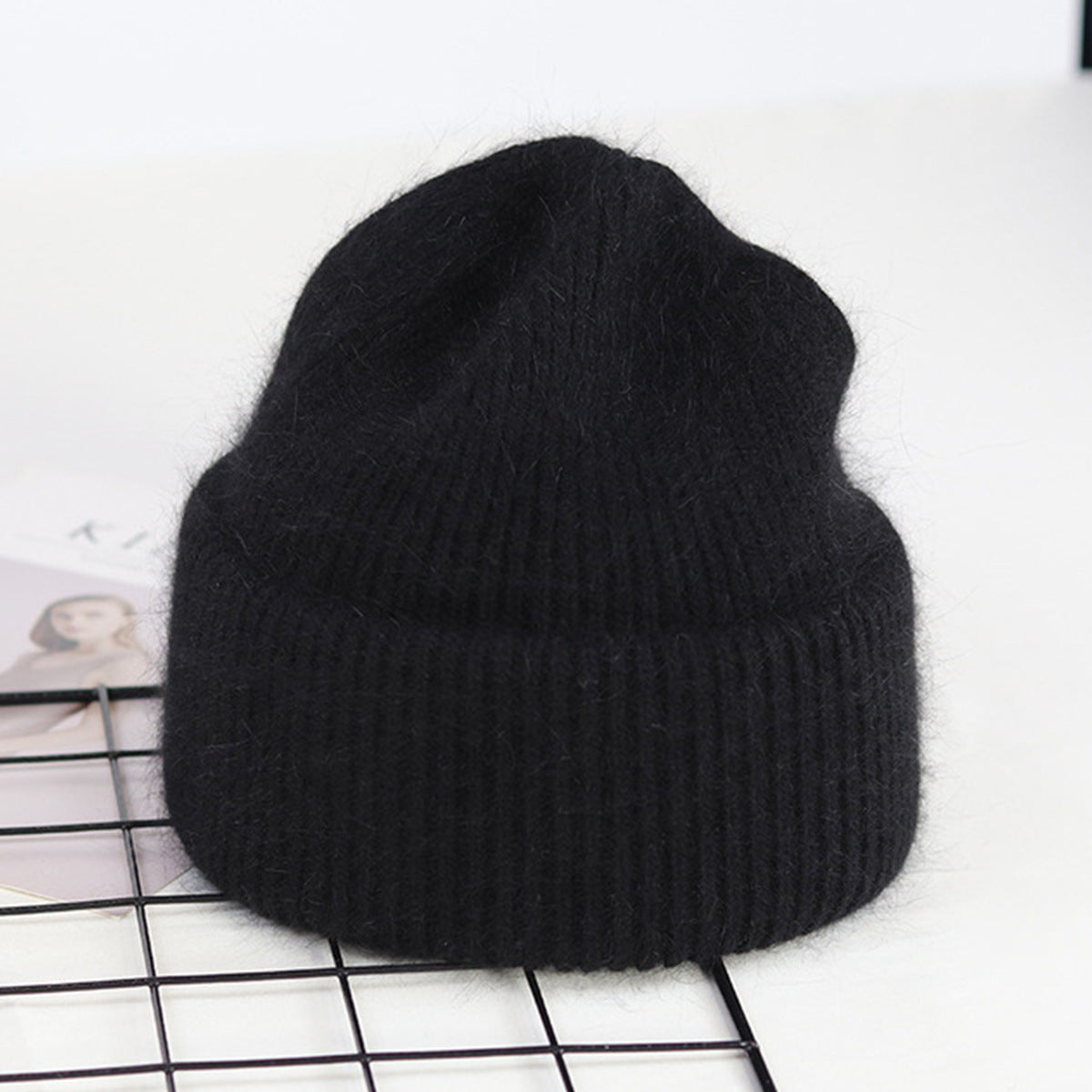 Ribbed Knitted Fur Beanie