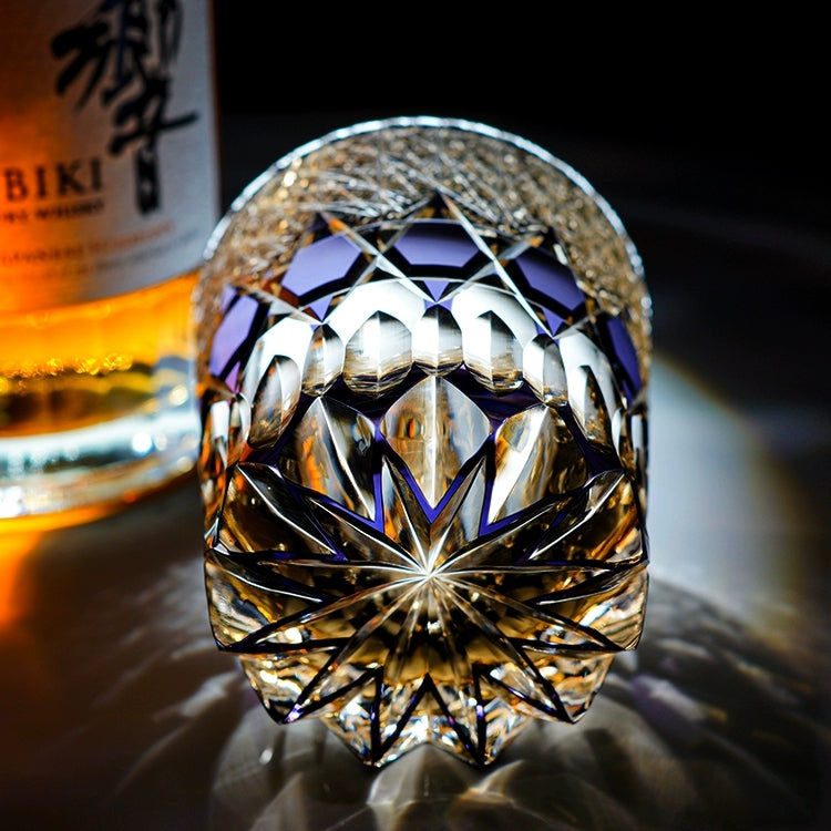 Verre à whisky en fluorite fabriqué à la main Edo Kiriko avec boîte en bois