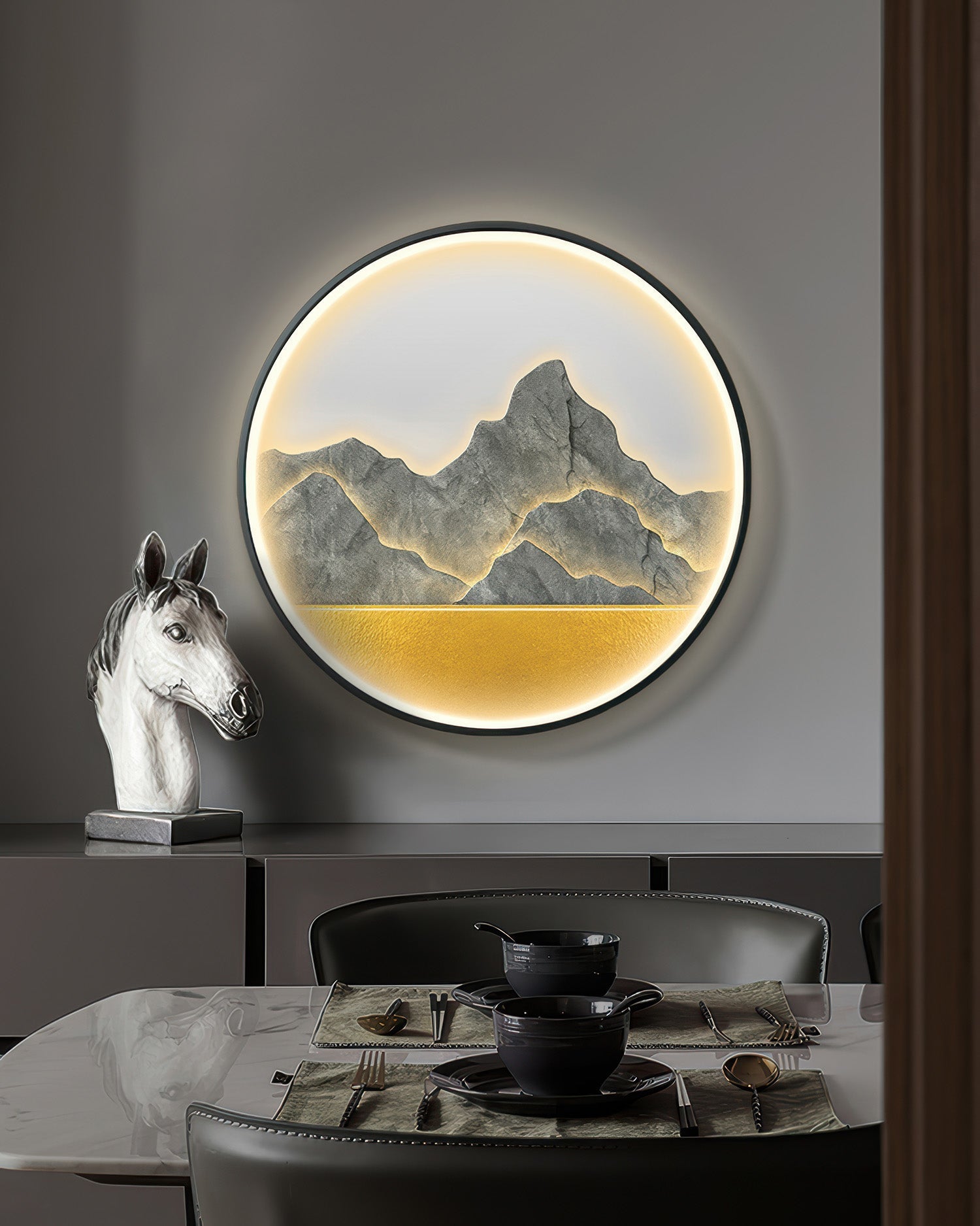 Modern Luxe Mountain Refuge Silhouette Circle Decor