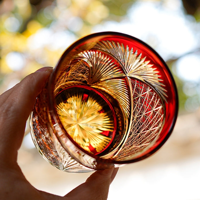 Verre à whisky en plumes de grue fabriqué à la main Edo Kiriko avec boîte en bois