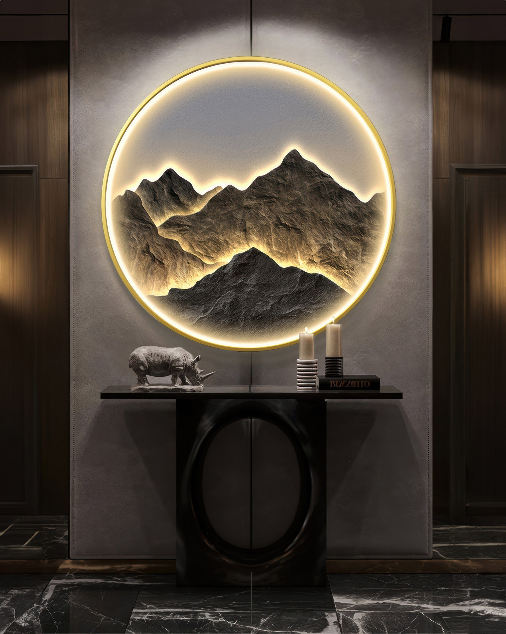 Modern Luxe Mountain Refuge Silhouette Circle Decor