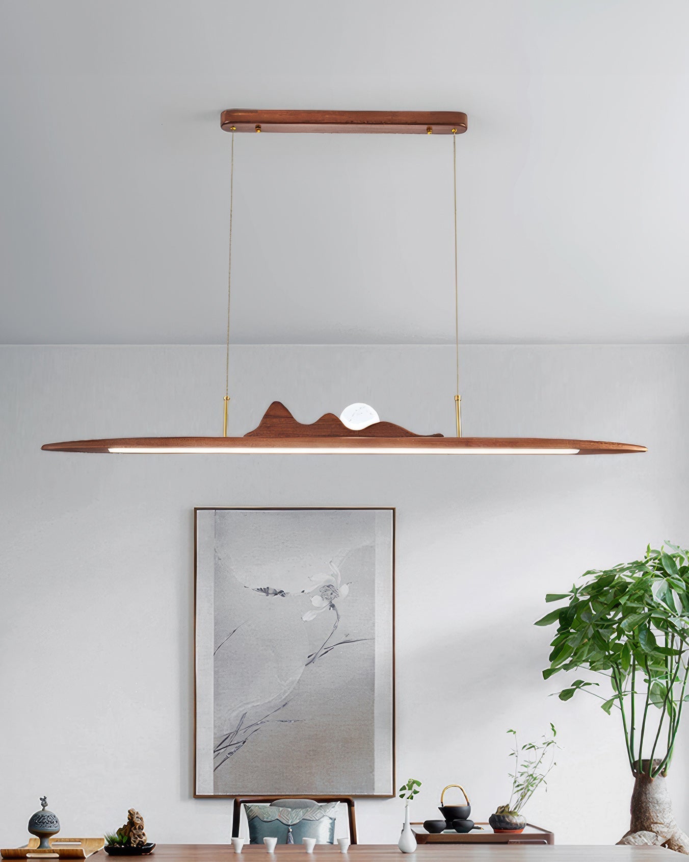 Wooden Strip Pendant Lamp Minimalist One Line Design