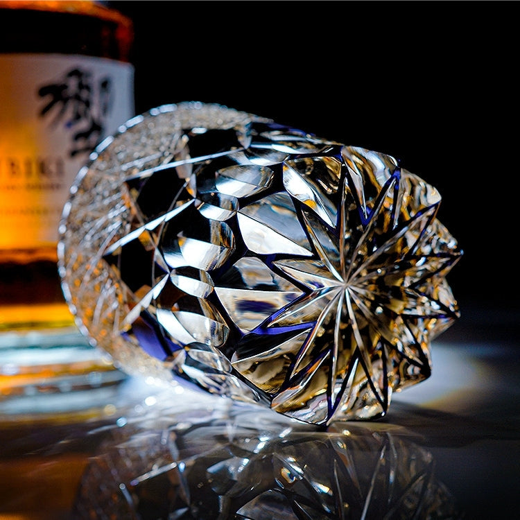 Verre à whisky en fluorite fabriqué à la main Edo Kiriko avec boîte en bois