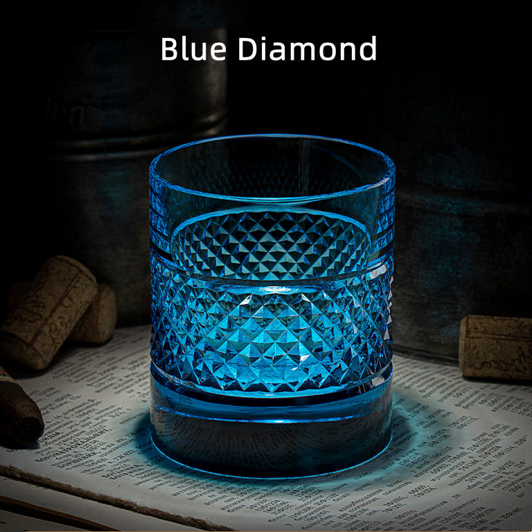 Verres à whisky multicolores Edo Kiriko Diamond avec boîte en bois