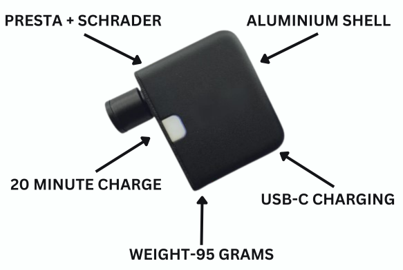 Ultra-kompakte Mini-Elektropumpe für Fahrräder mit Type-C wiederaufladbarem Akku – Passt auf Schrader- und Presta-Ventile