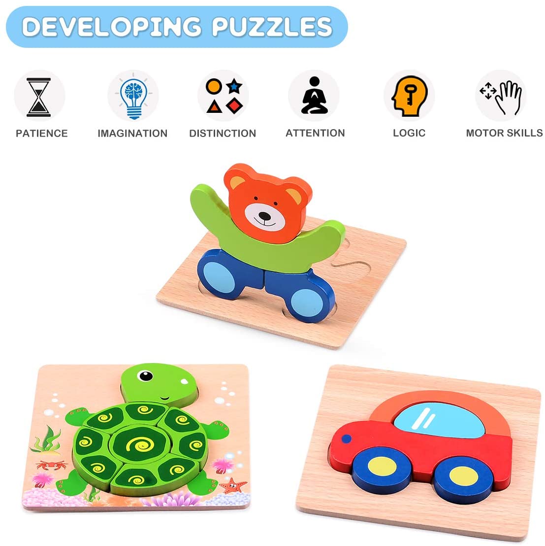 Woods™ - Lepší jemná motorika - Montessori puzzle se zvířaty