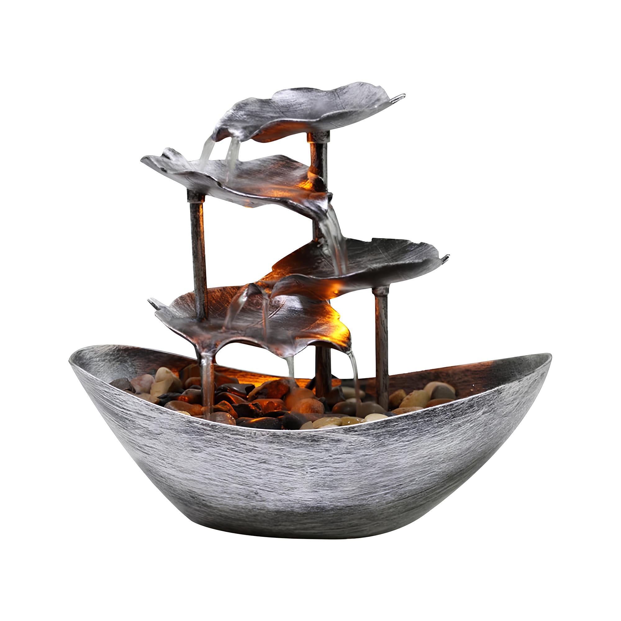 Water Over Sailing Lotus Leaf Tabletop Fountain Waterfall