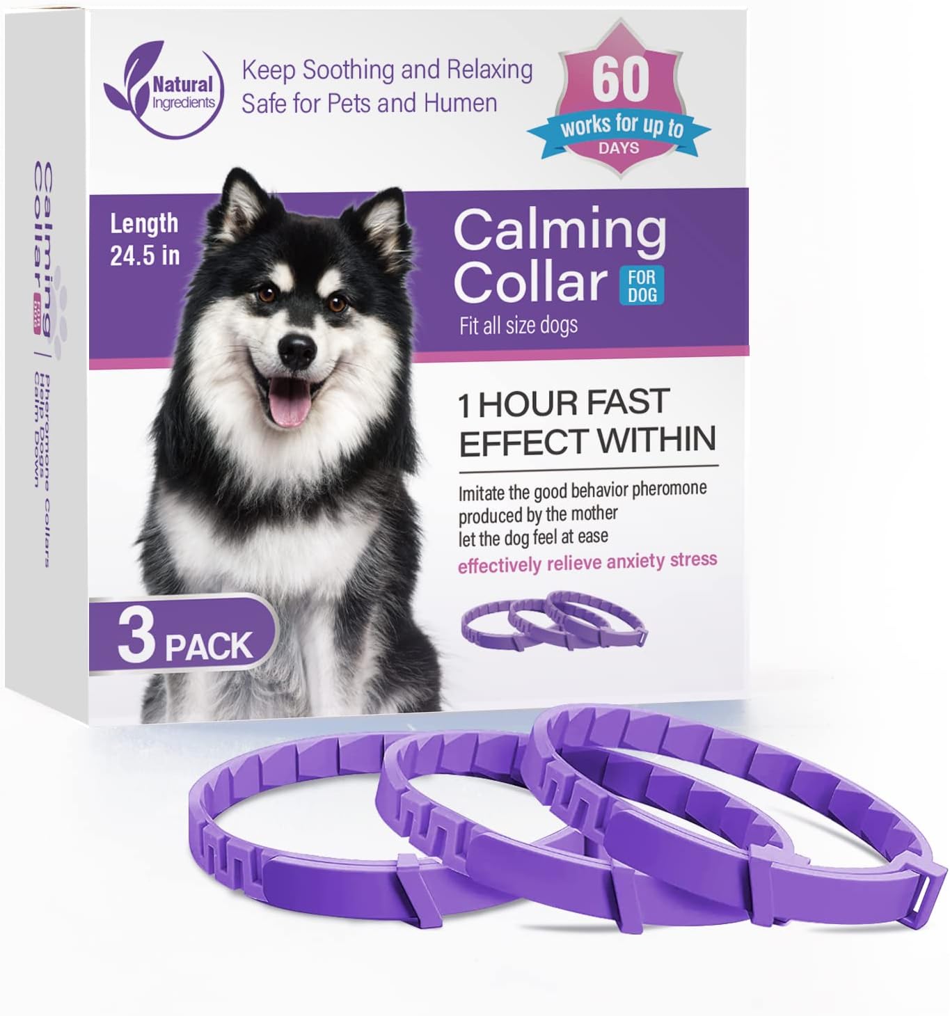 Calming Collar for Dogs, 3 Pack Collars for Dogs, Reduce Pet Anxiety with Effect Pheromone, Safe and Waterproof Calm Collar