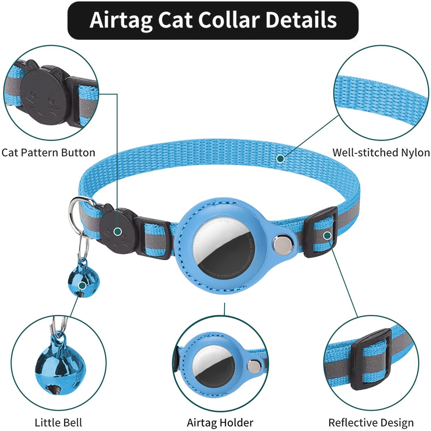 Pawfey Smart Cat Collar with Apple AirTag Holder