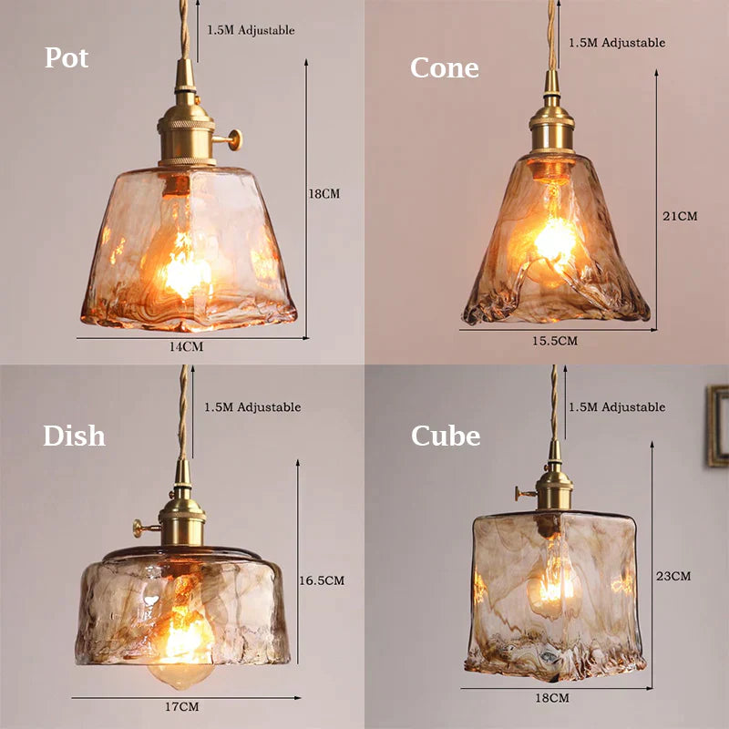 Brass Amber Glass Pendant Light lamp