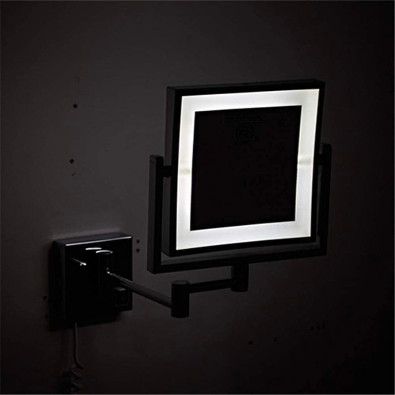 Miroir de maquillage et de salle de bain à LED réglable et grossissant carré noir